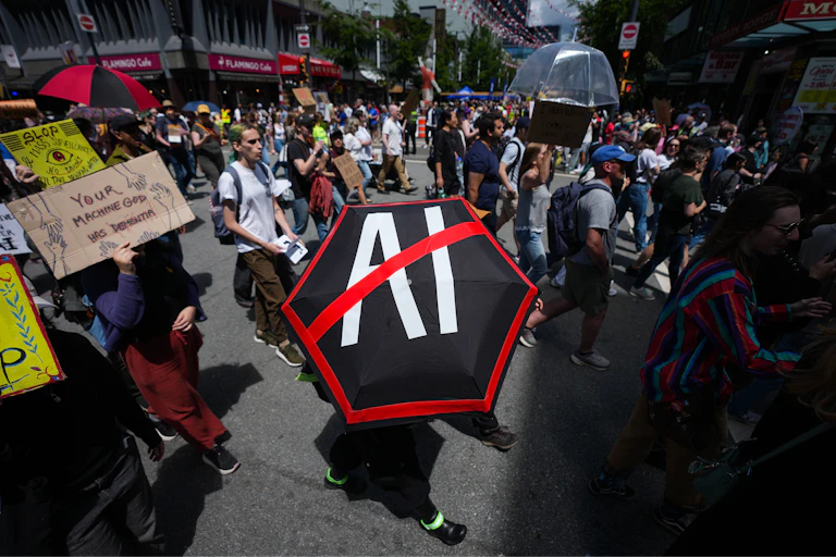 An anti-AI protest on the streets of Canada
