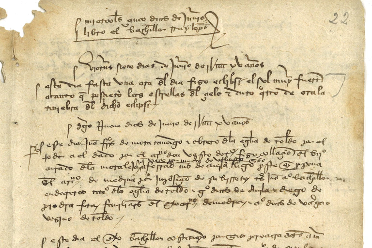 Noticia del eclipse del 7 de junio de 1415 en el registro de Juan Alfonso, notario de Toledo.