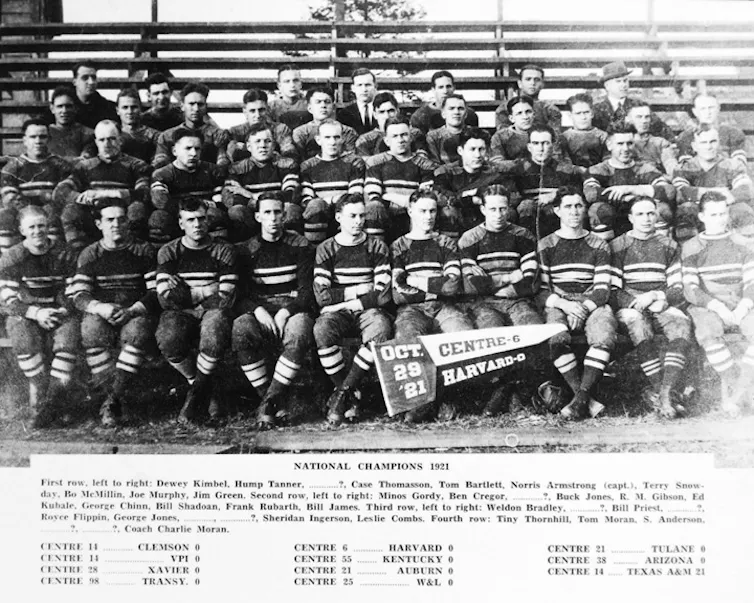 The monetary predicament that wound up serving to US church buildings thrive 1 A black and white photo of three rows of men in striped uniforms sitting on bleachers outside.