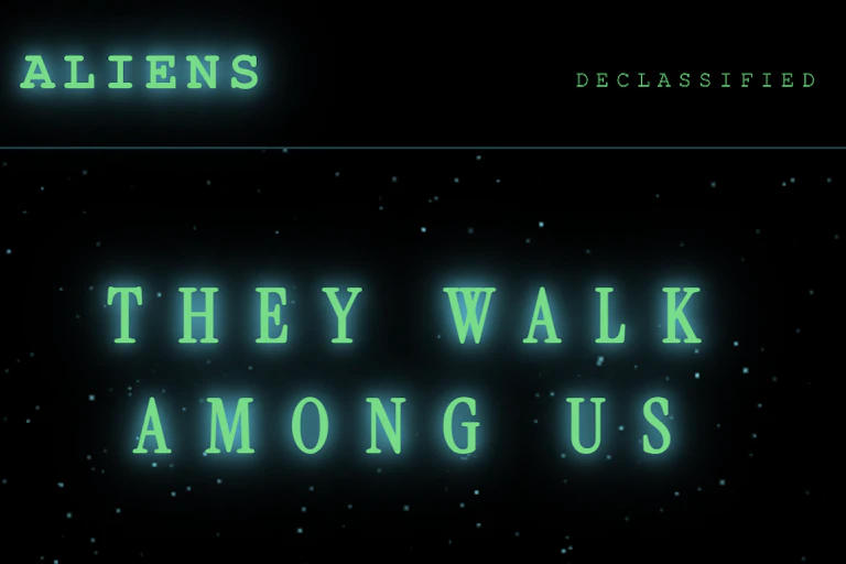 A screen shot of the White House’s Aliens.gov home page. One can read : “They walk among us.”