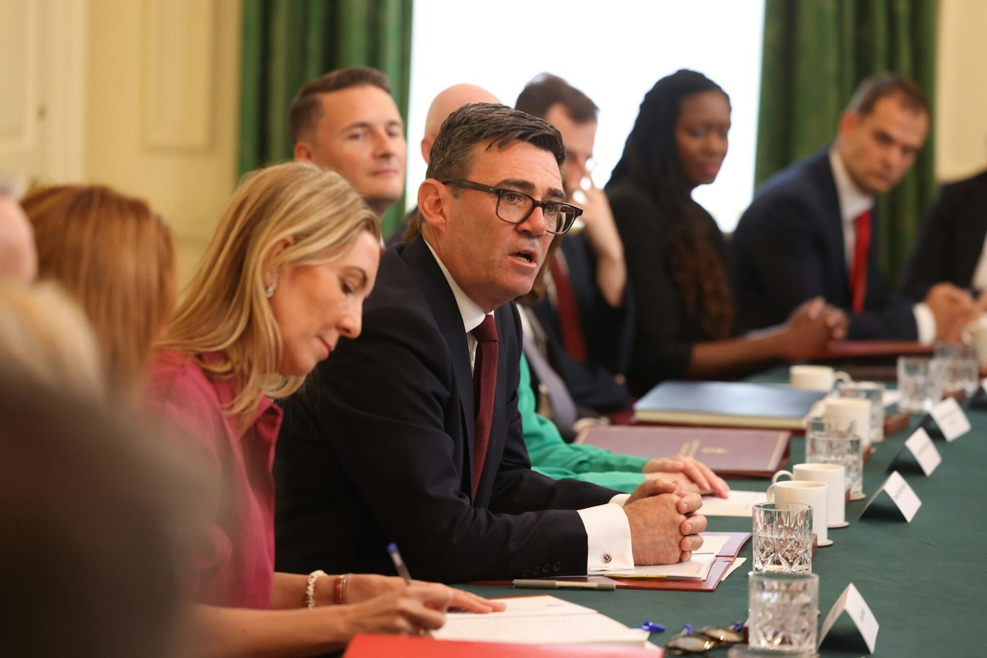 Prime Minister Andy Burnham holding his first cabinet meeting.