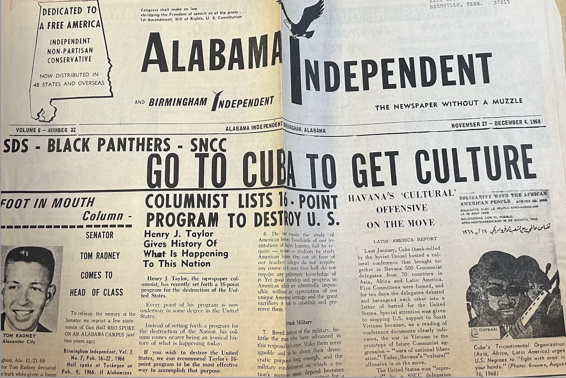 This newspaper article conveys a conspiracy theory that civil rights activists are products of Cuban communism.