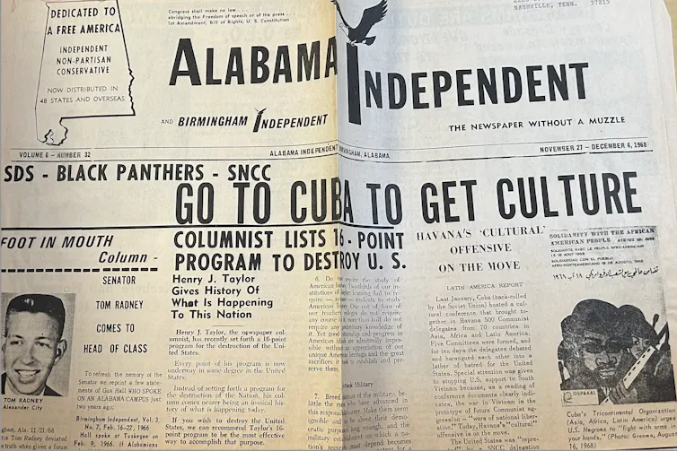 This newspaper article conveys a conspiracy theory that civil rights activists are products of Cuban communism.