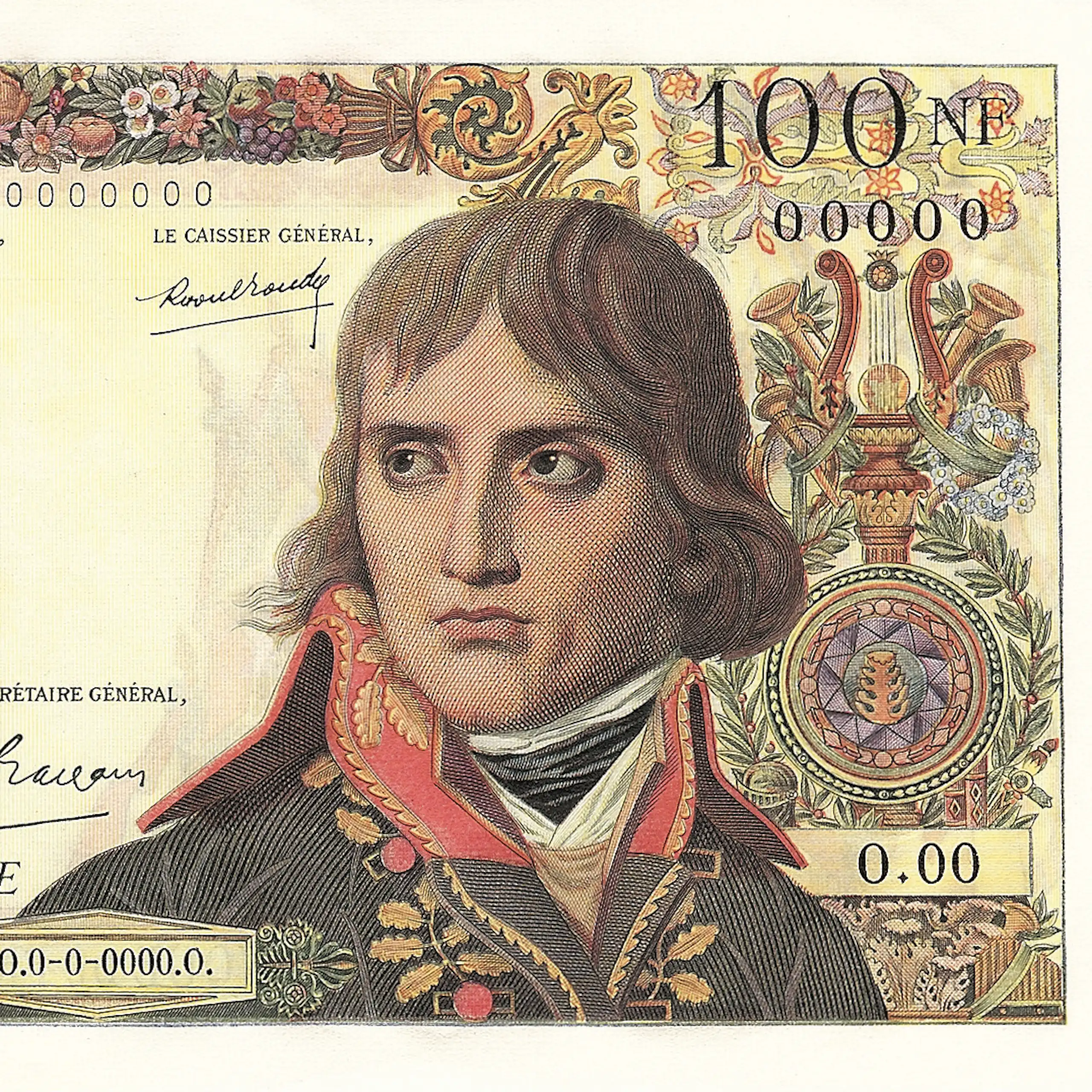 Gros plan sur le portrait de Bonaparte sur le billet