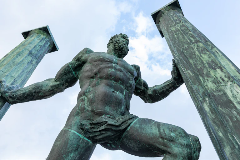 A low-angle shot of the statue of the Pillars of Hercules the Spanish enclave of Ceuta.