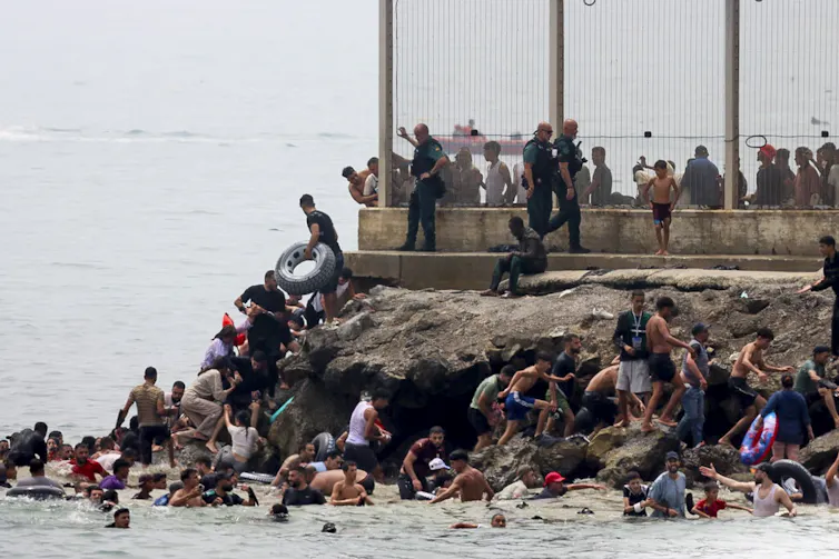 Group of people at Ceuta border via sea