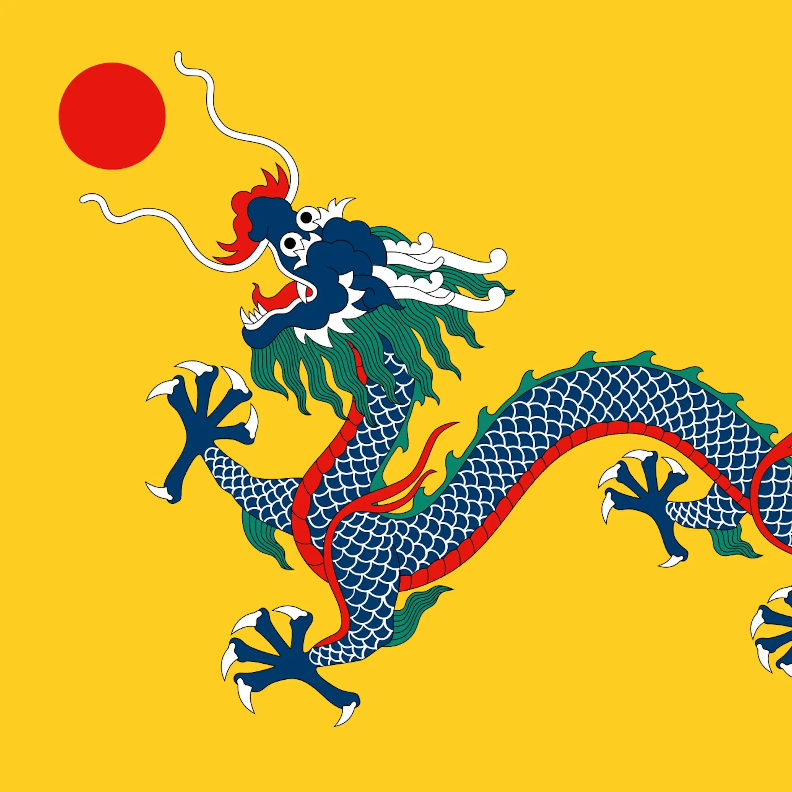 Drapeau représentant un dragon dévorant le Soleil
