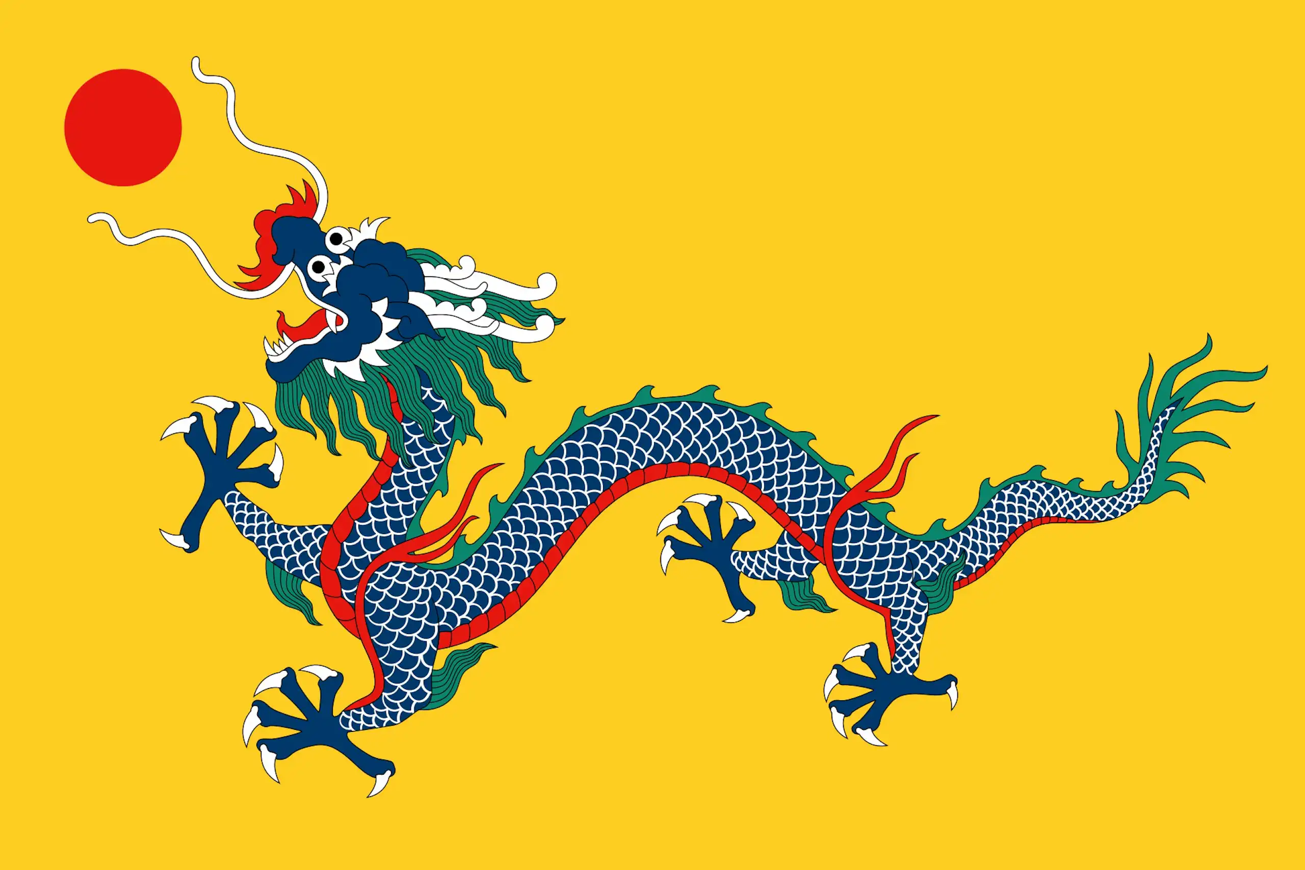 Drapeau représentant un dragon dévorant le Soleil
