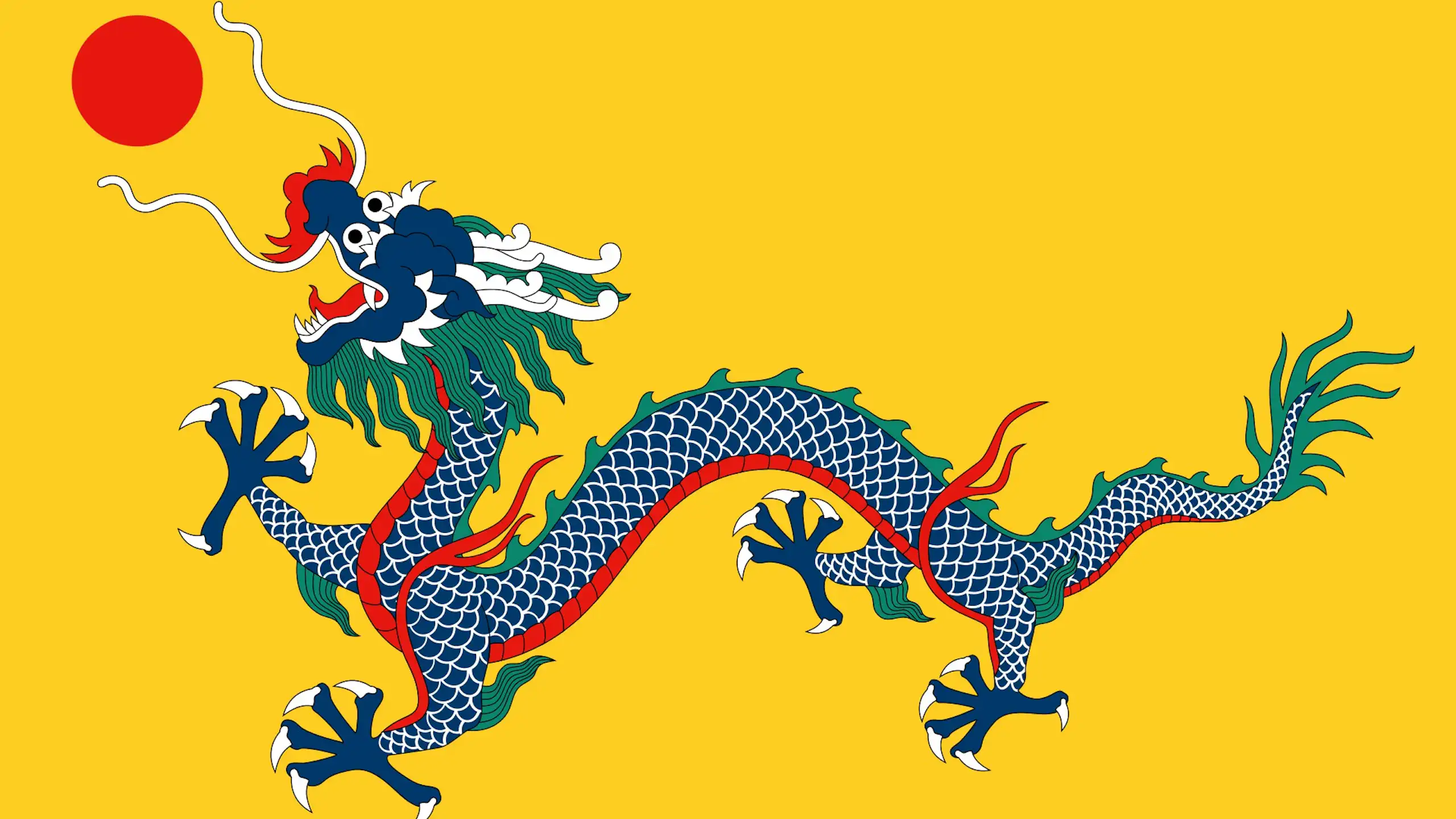 Drapeau représentant un dragon dévorant le Soleil