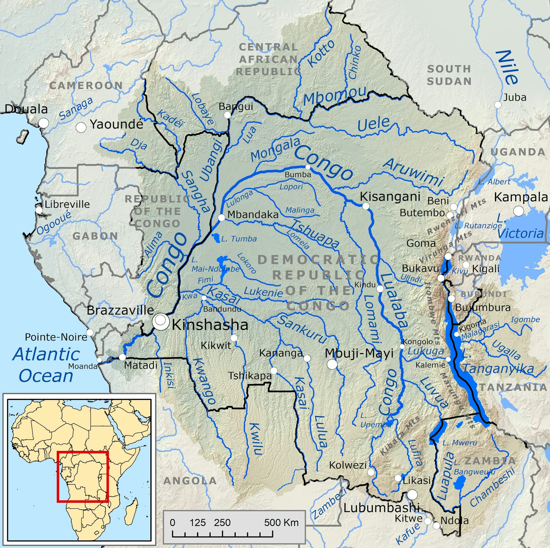 Map showing the Congo River basin.