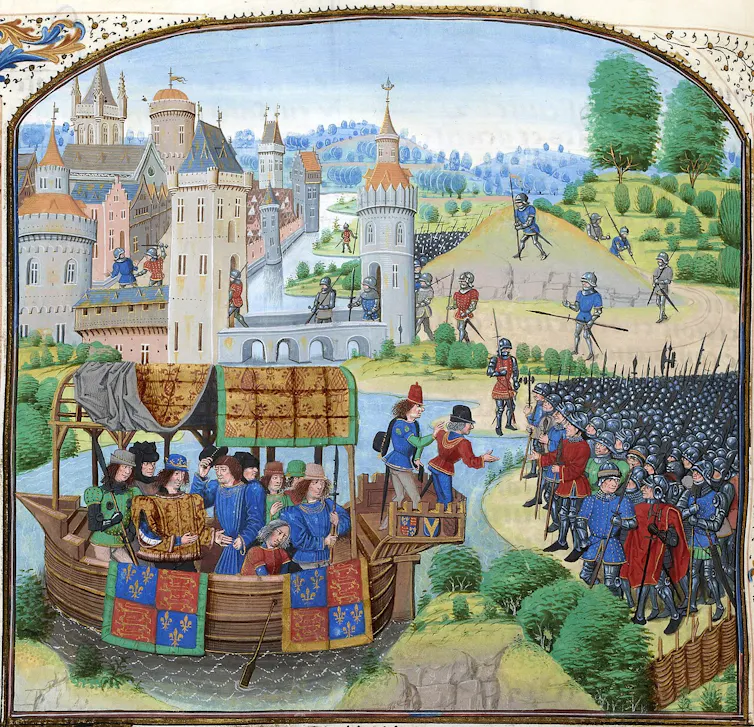 A medieval illustration of Richard II meeting with the rebels of the Peasants' Revolt of 1381.