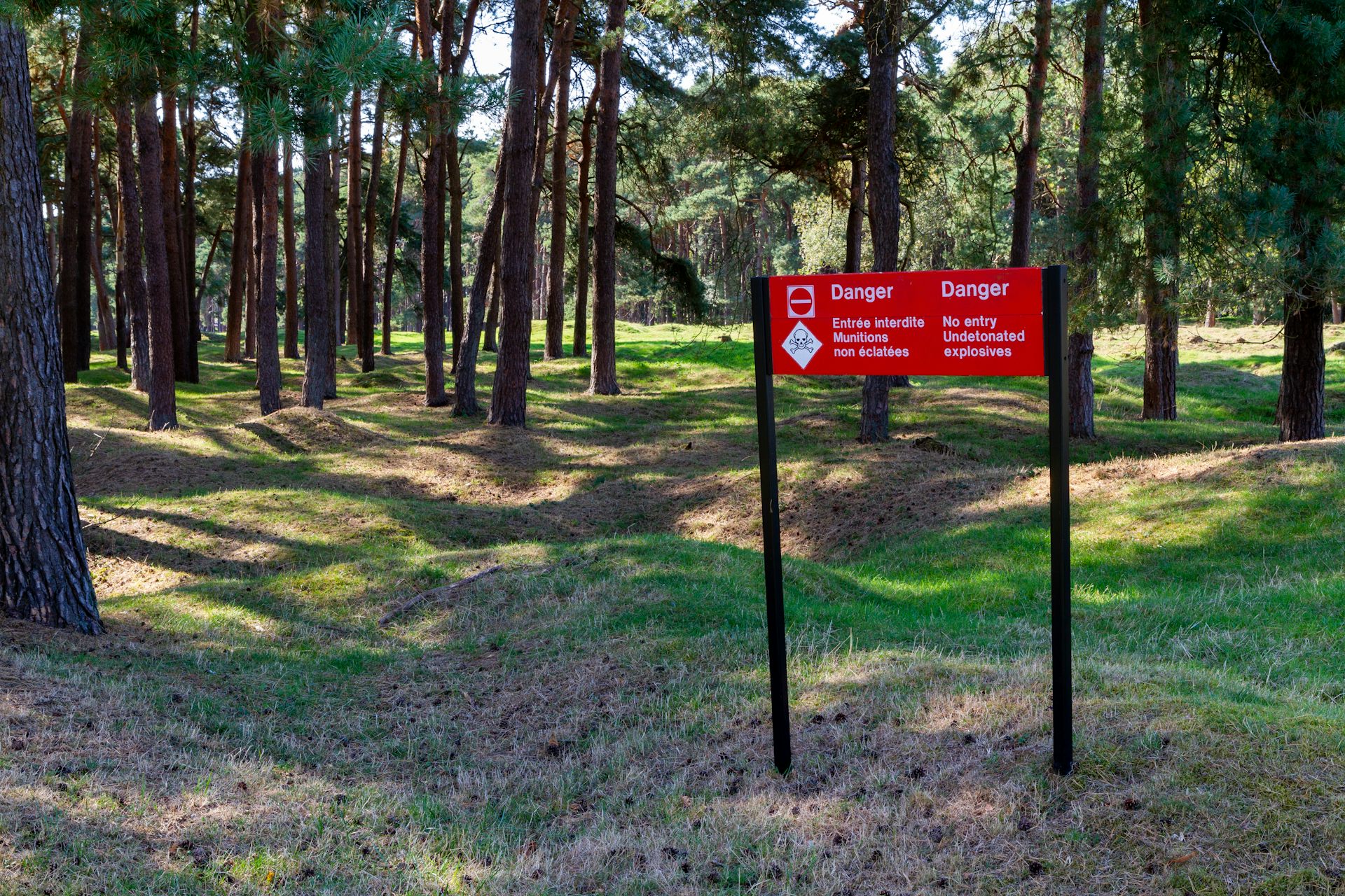 A sign in a forest near the northern French town of Vimy warning passers-by of unexploded bombs from the first world war.