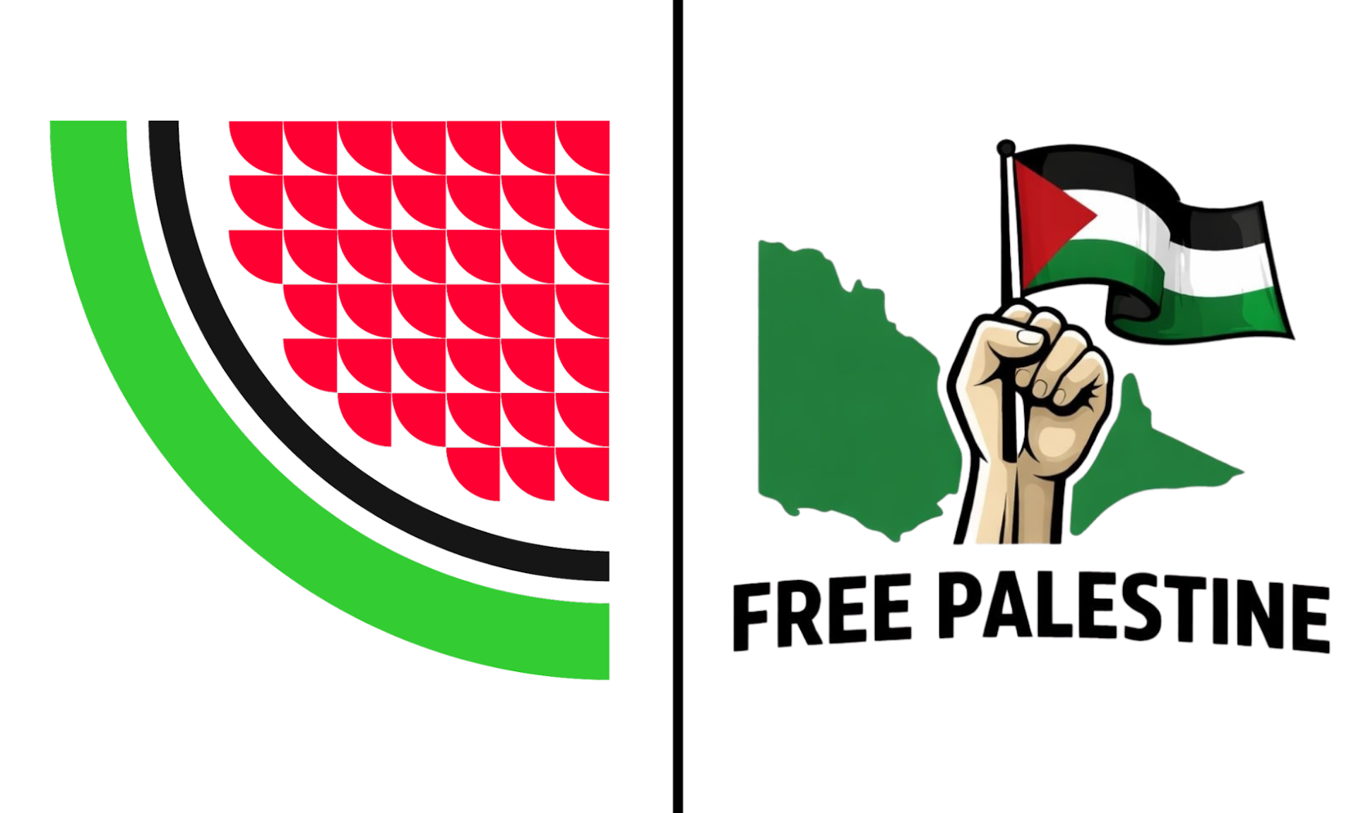The party logos of the Free Palestine Party (left) and Free Palestine (right).