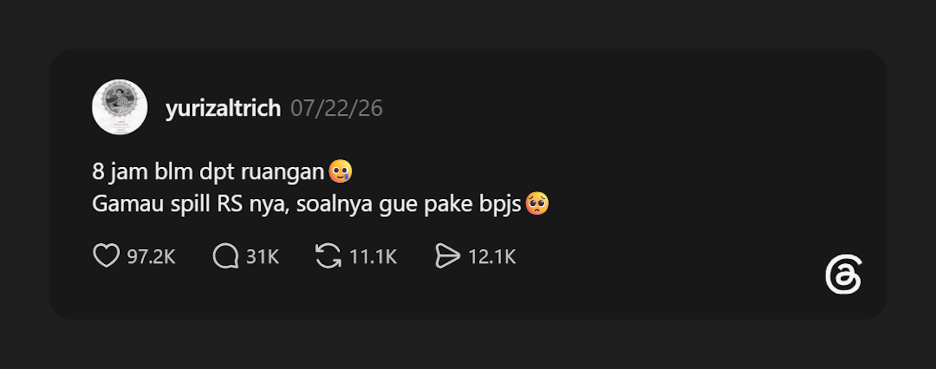 Postingan pasien BPJS Kesehatan Yurizal.