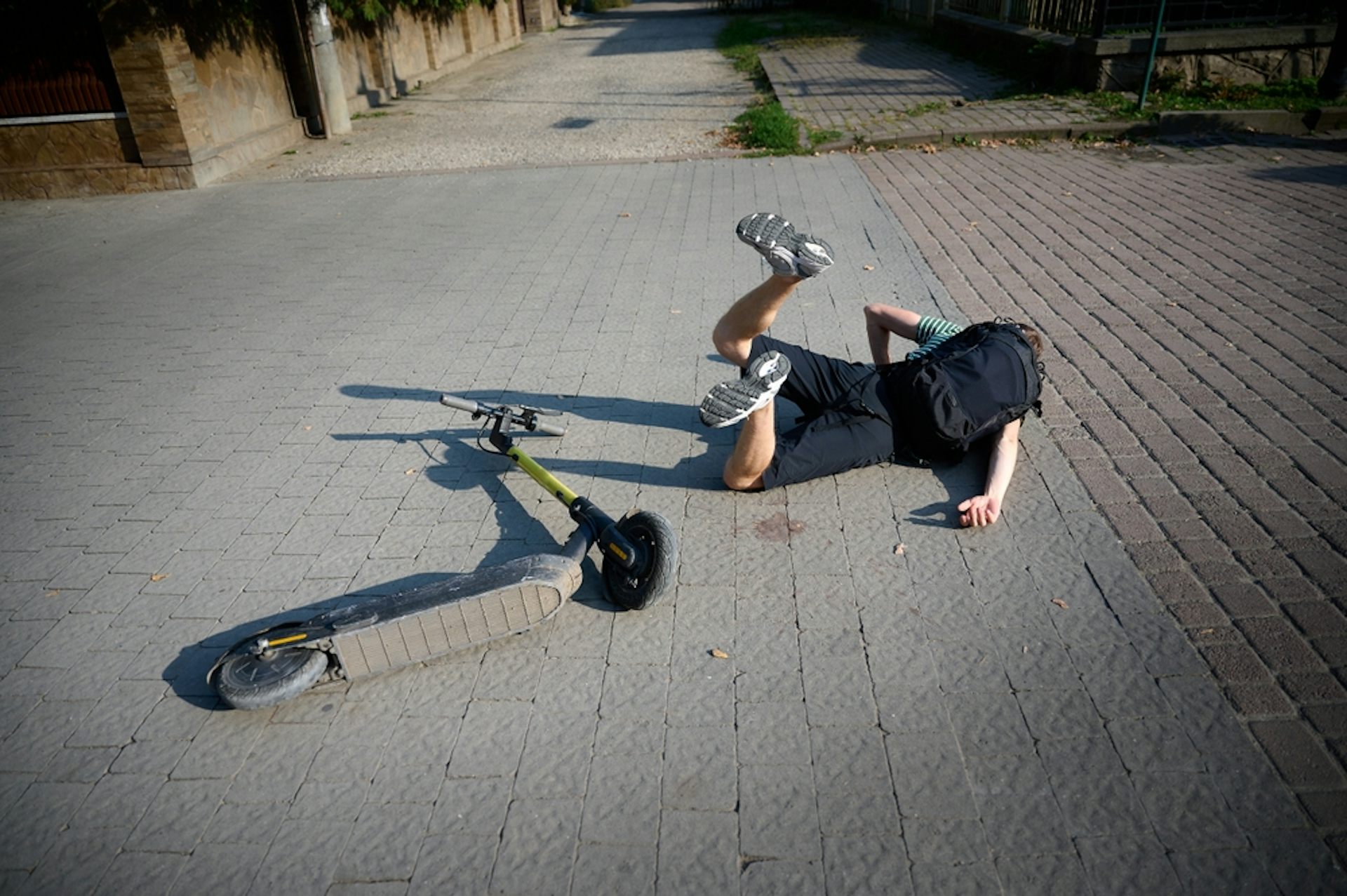 A mock up of an e-scooter accident.