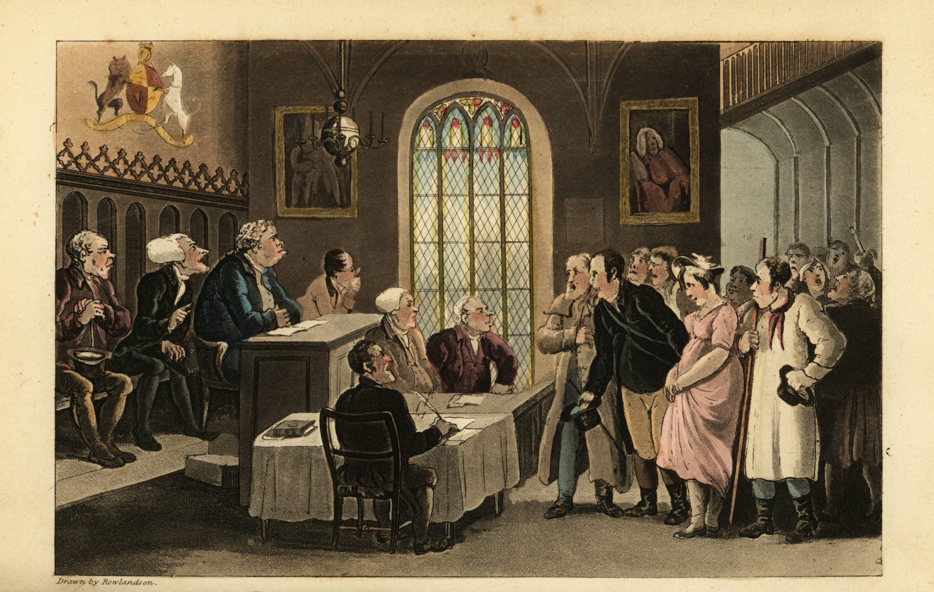 An engraving of a court case for bigamy