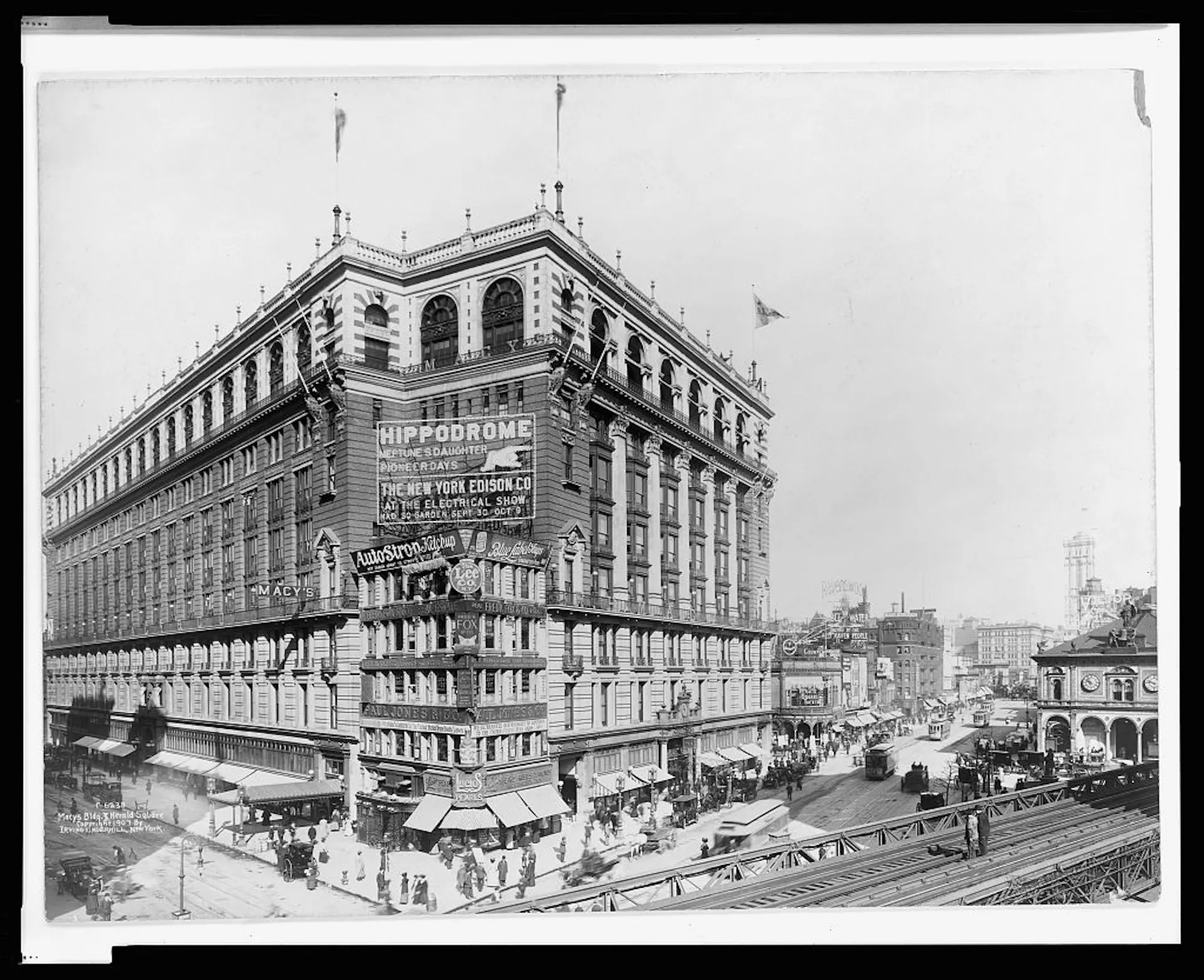 The big Macy's store in Manhattan is seen in a black-and-white photo.