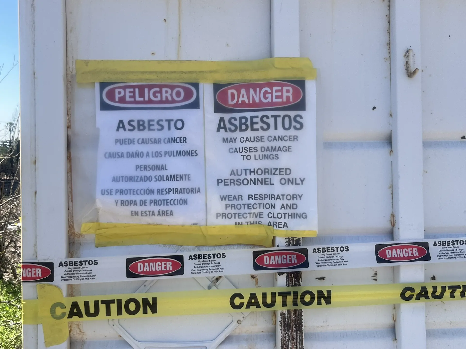 Caution signs about asbestos