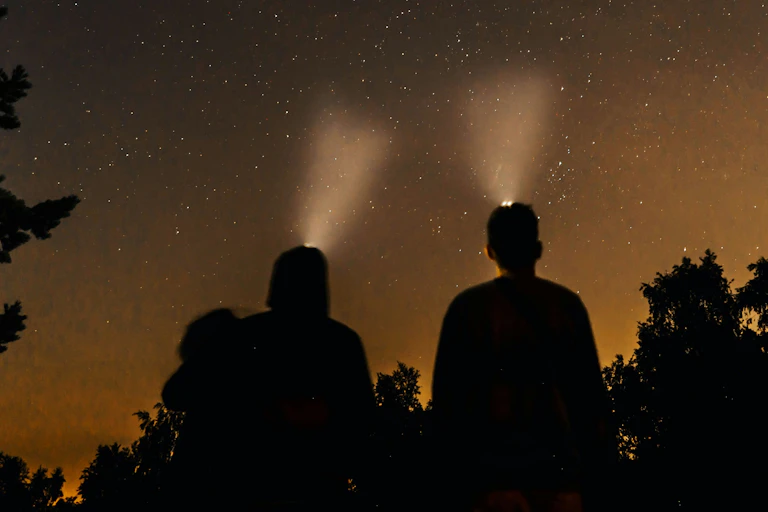 silhueta de pessoas olhando para o céu noturno