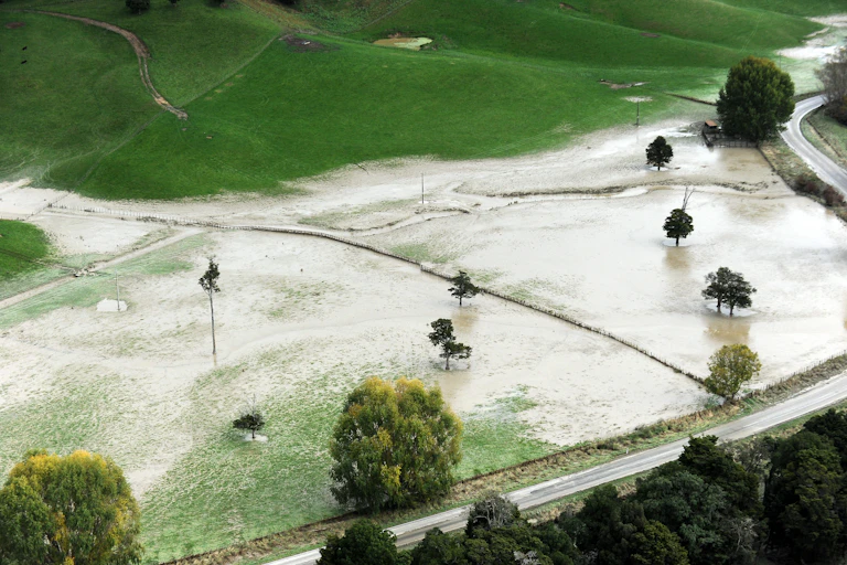 Aerial view of flooded fields in Central Hawke's Bay
