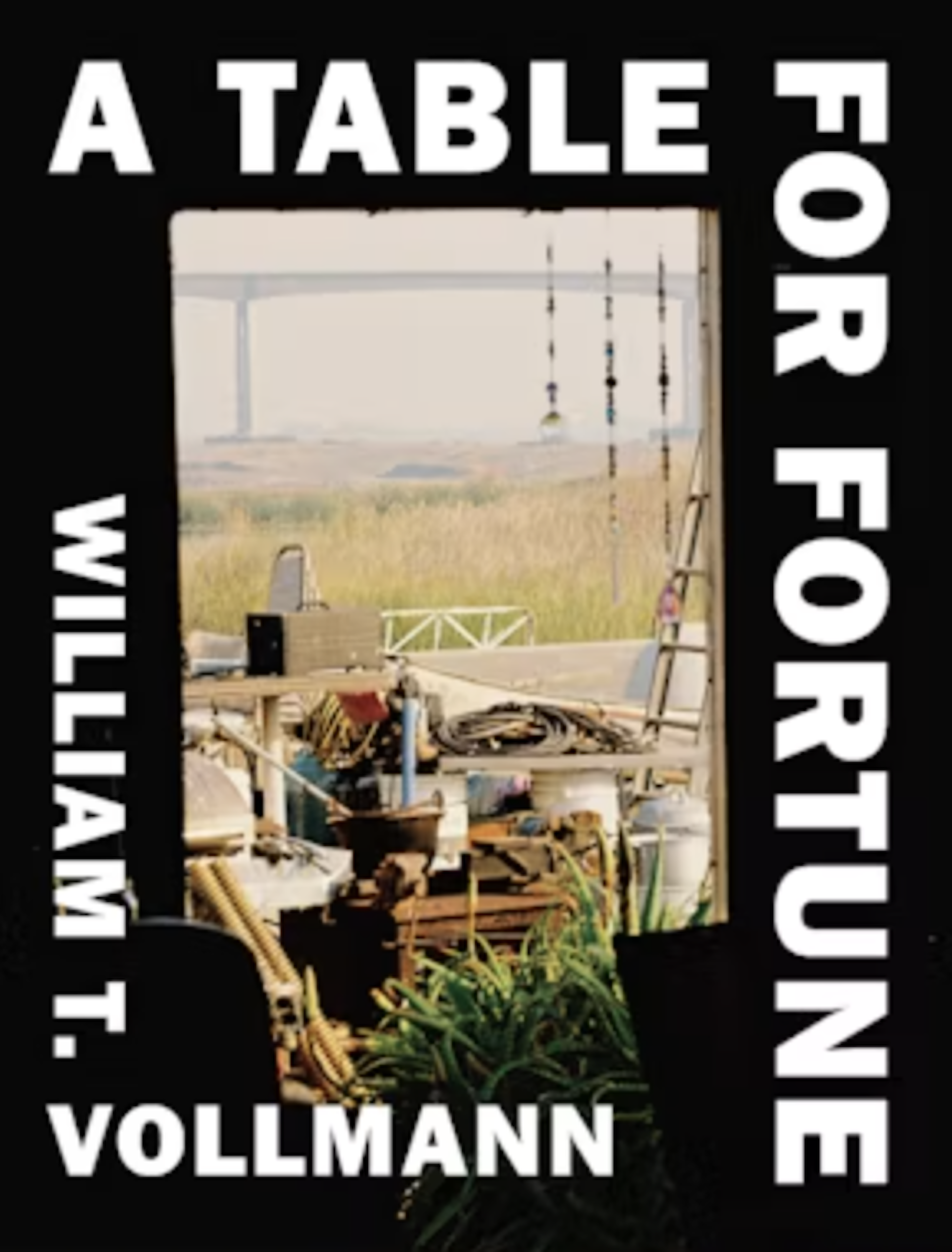 A book cover featuring an image of a marshland and the block-letter text 'A TABLE FOR FORTUNE' and the author's name, 'WILLIAM T. VOLLMANN,' wrapping around the edges.