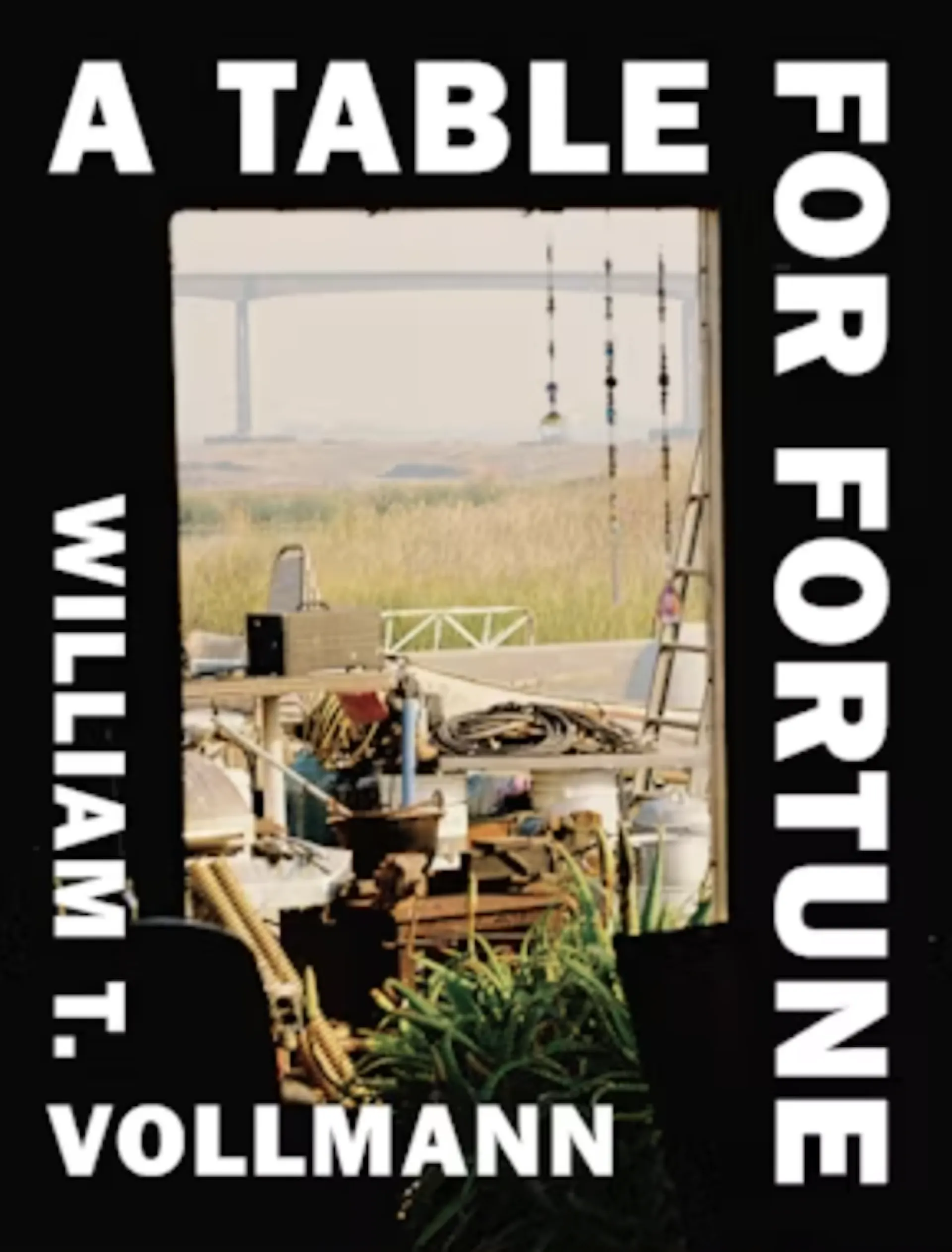 A book cover featuring an image of a marshland and the block-letter text 'A TABLE FOR FORTUNE' and the author's name, 'WILLIAM T. VOLLMANN,' wrapping around the edges.