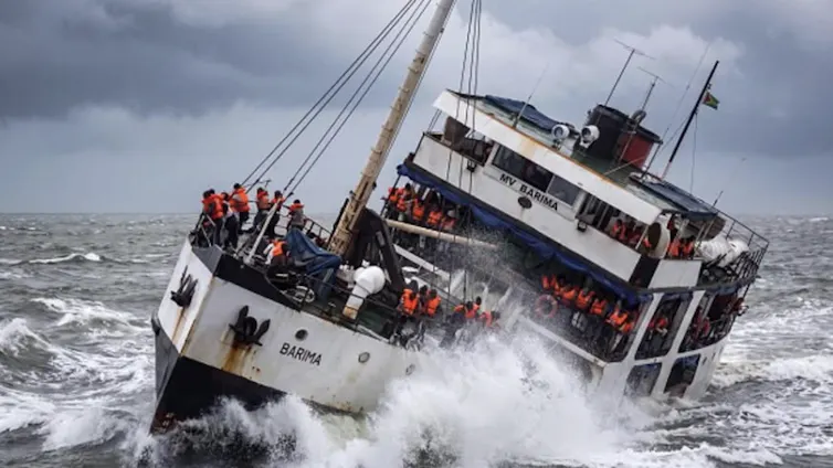 A ferry in rough waters