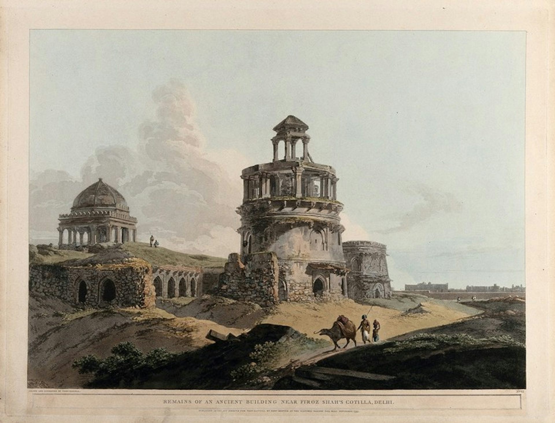 Remains of an Ancient Building near Firoz Shah's Cotilla, Delhi by Thomas Daniell (1795)