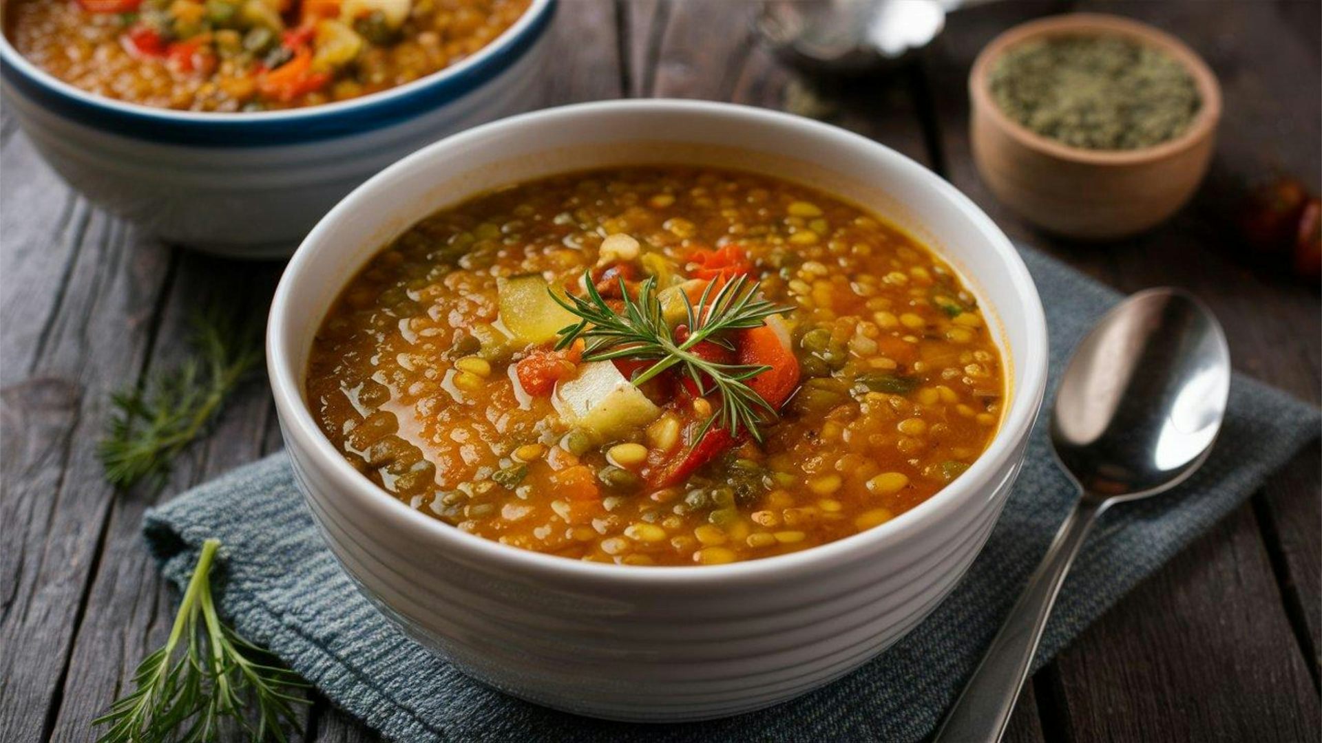 A close up of a bowl of Zuppa di Lenticchie - Lentil Soup