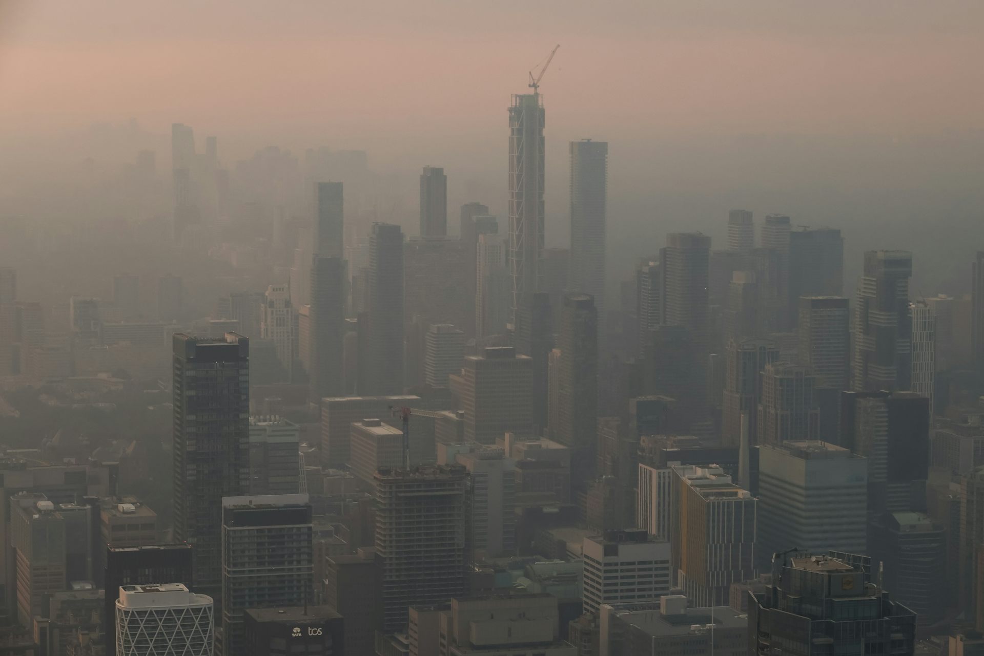A city shrouded in hazy smog