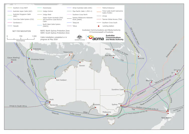 A map of Australia with many multicoloured lines linking it to nearby countries.