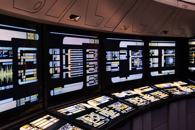 A bank of computer screens
