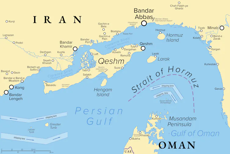 A map of Qeshm Island in southern Iran.