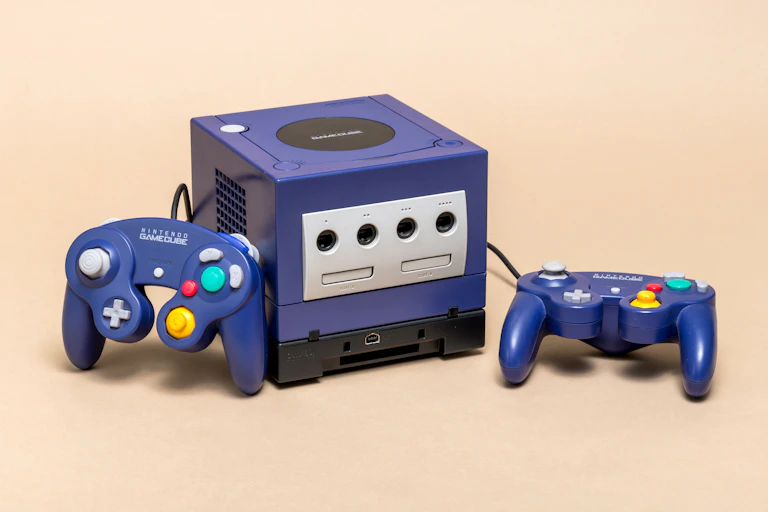 A Nintendo console and two controllers