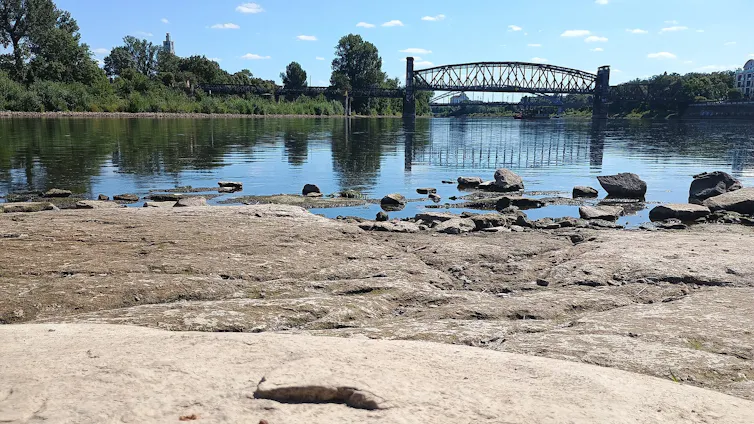 a bridge over a river with trees along the banks.