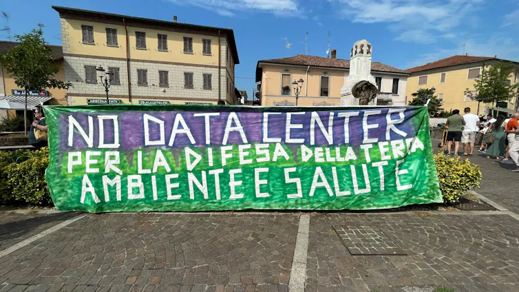 a large green and purple banner that reads: no data centre