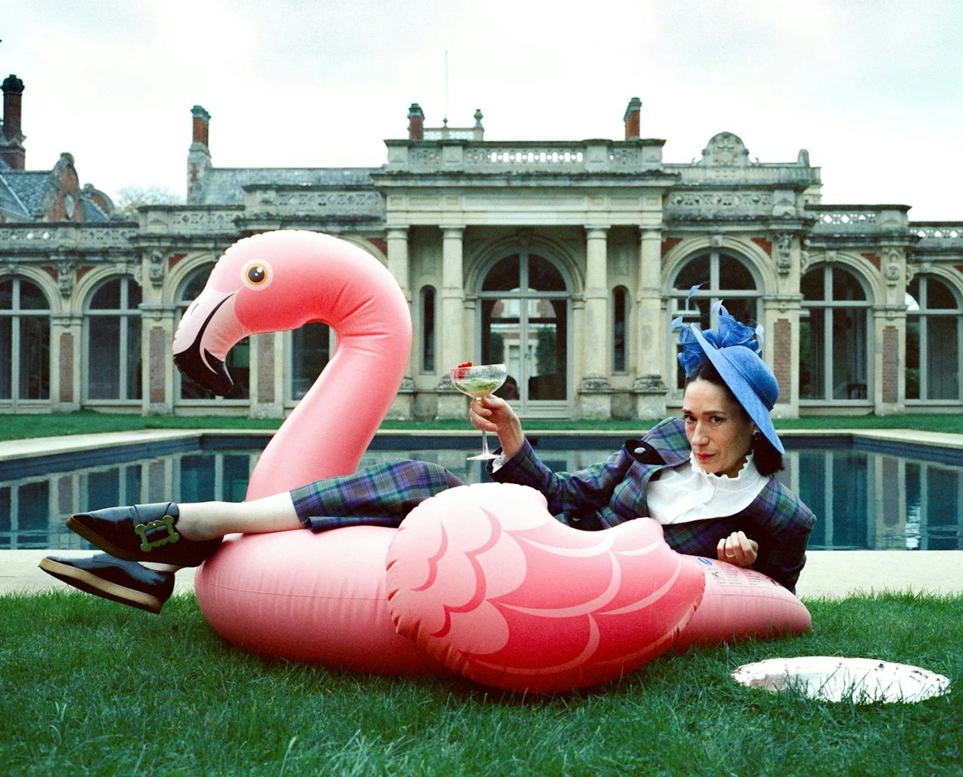 Lady Isabella on a blow up flamingo