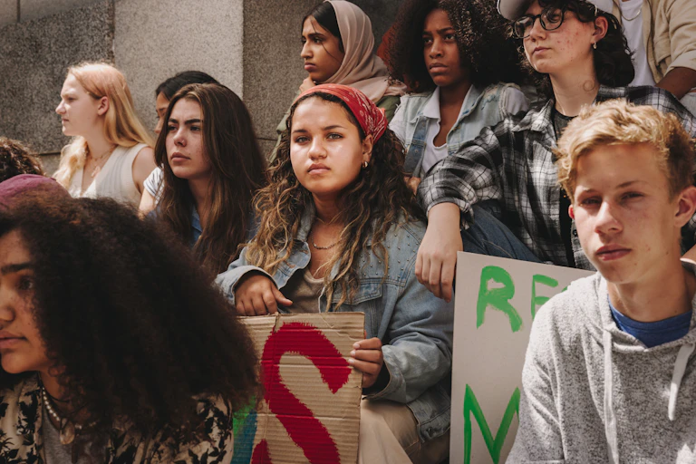 Young people at political protest