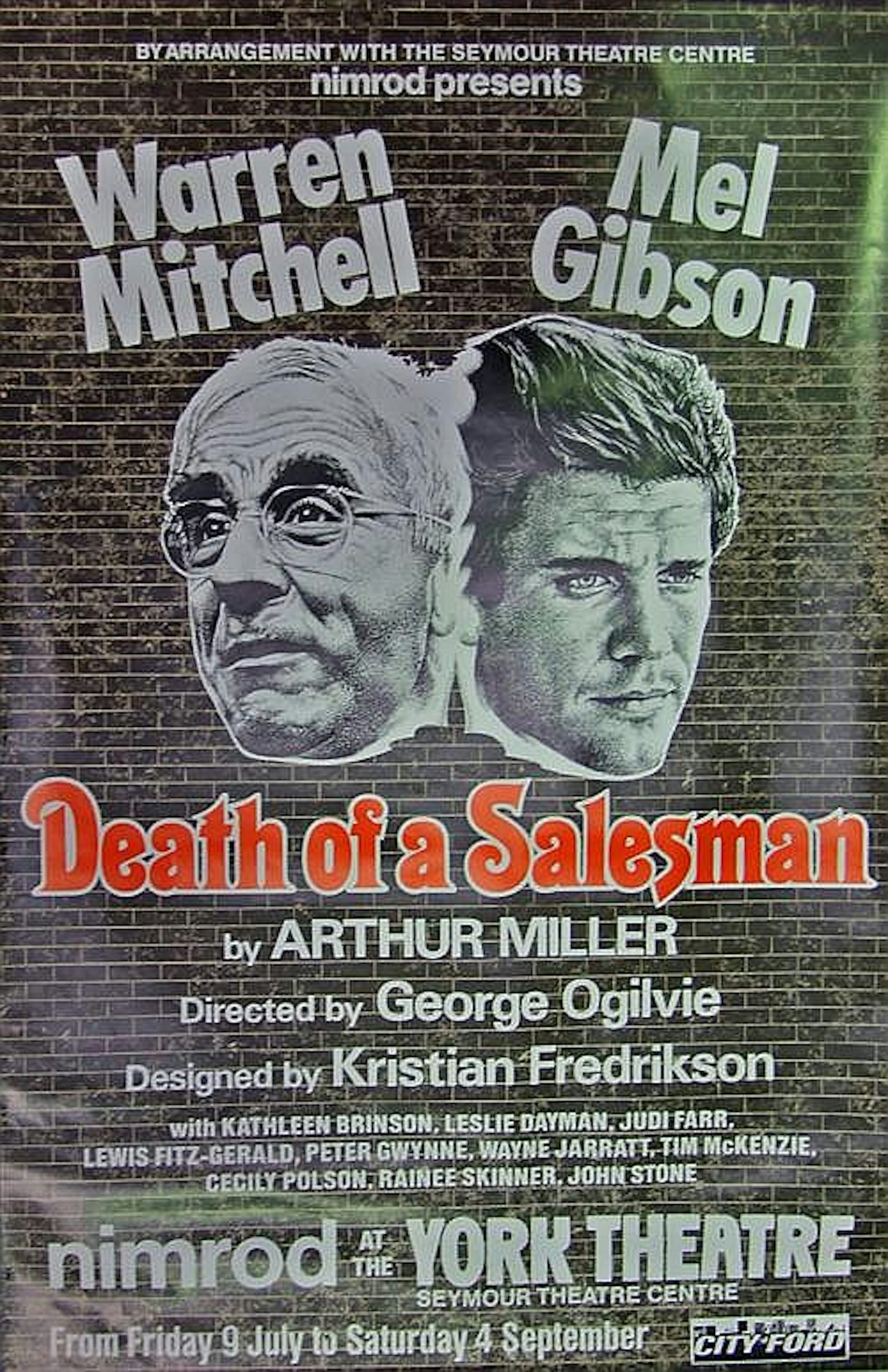 Poster: Warren Mitchell and Mel Gibson in Death of a Salesman.