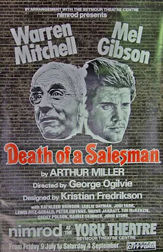 Poster: Warren Mitchell and Mel Gibson in Death of a Salesman.