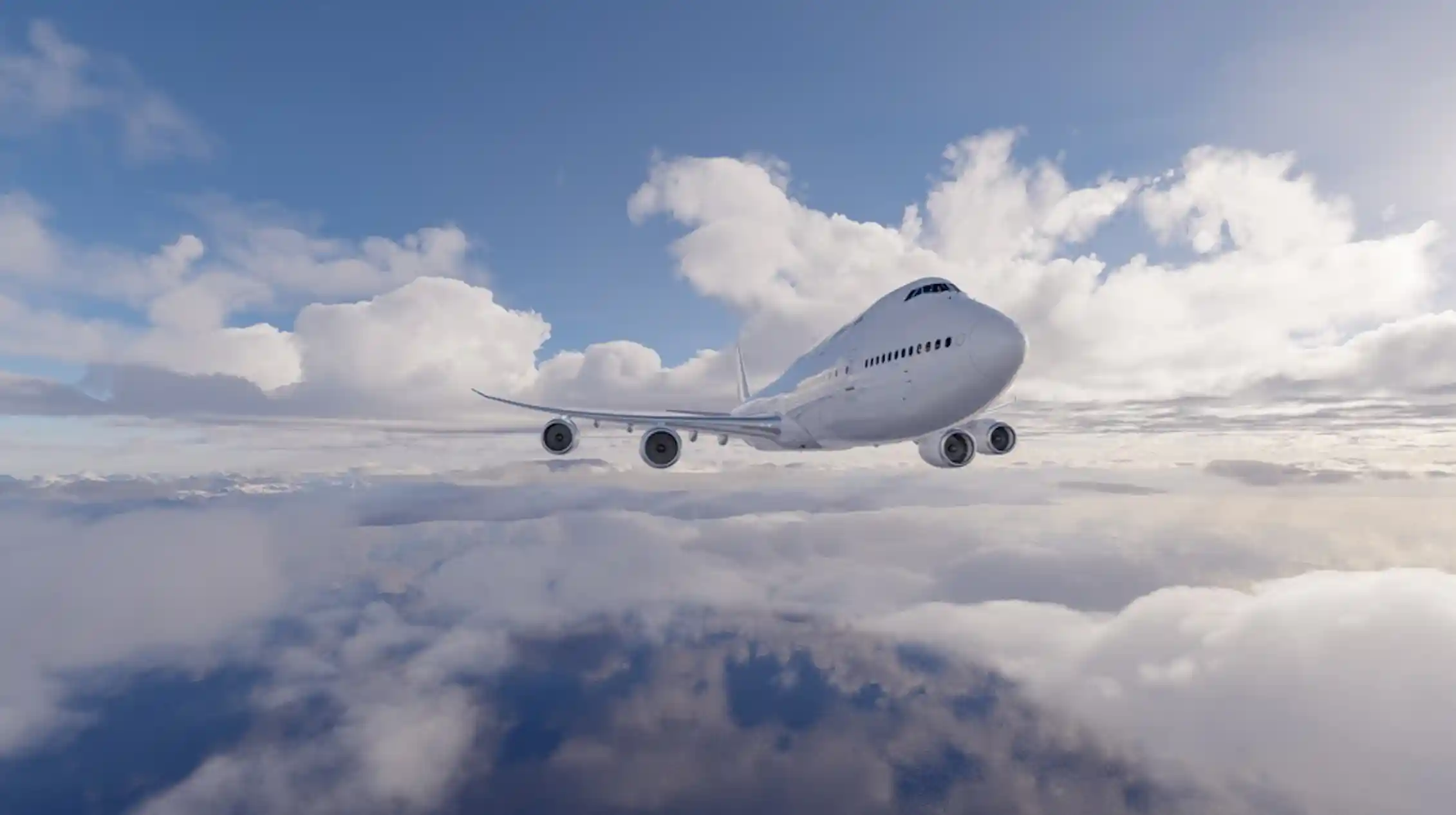 Un avión comercial volando sobre las nubes.