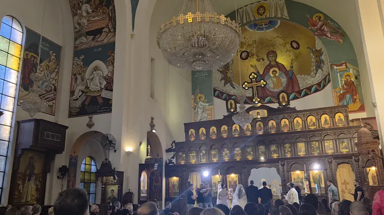 The inside of an ornate Syrian church