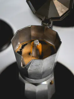 A metal stovetop coffee maker.