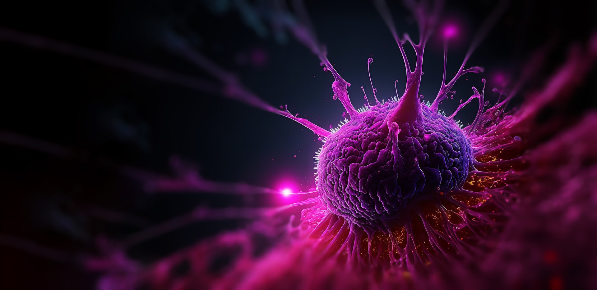Concept de microenvironnement tumoral avec cellules cancéreuses, cellules T-Cells, nanoparticules, couche de fibroblaste associée au cancer des cellules normales, des molécules et des vaisseaux sanguins, rendu 3D.
