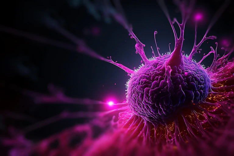 Concept de microenvironnement tumoral avec cellules cancéreuses, cellules T-Cells, nanoparticules, couche de fibroblaste associée au cancer des cellules normales, des molécules et des vaisseaux sanguins, rendu 3D.