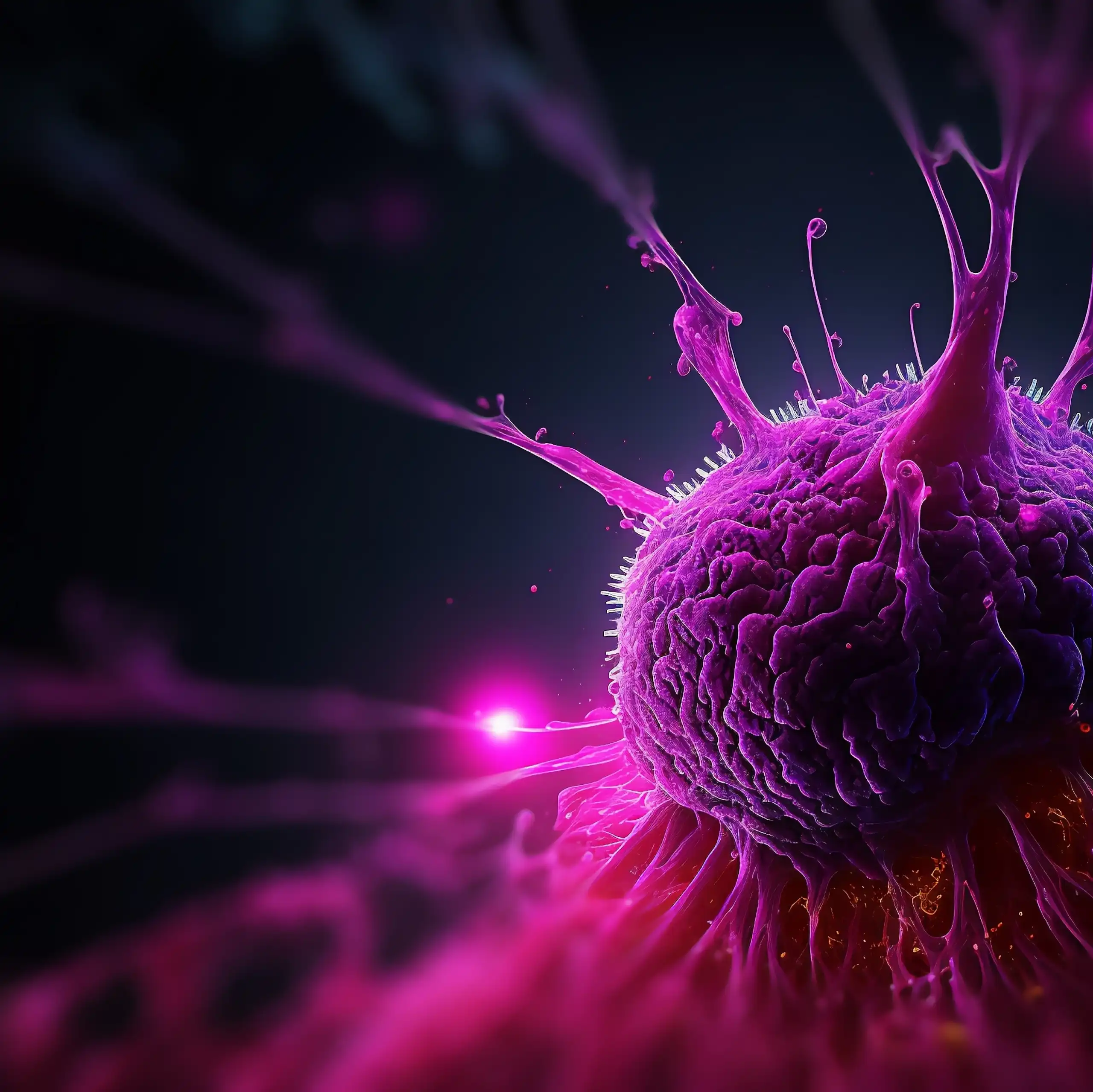 Concept de microenvironnement tumoral avec cellules cancéreuses, cellules T-Cells, nanoparticules, couche de fibroblaste associée au cancer des cellules normales, des molécules et des vaisseaux sanguins, rendu 3D.