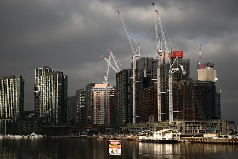 Residential apartment housing under construction at the Victoria Harbour precinct in Melbourne.