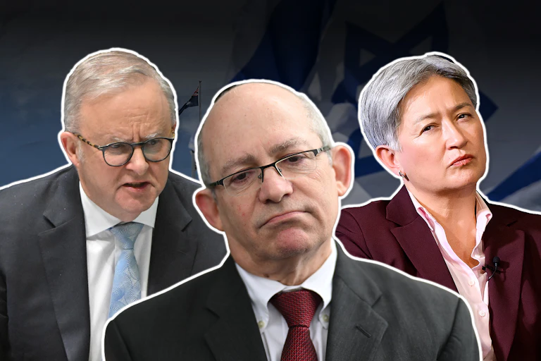 The faces of Anthony Albanese, Hillel Newman and Penny Wong