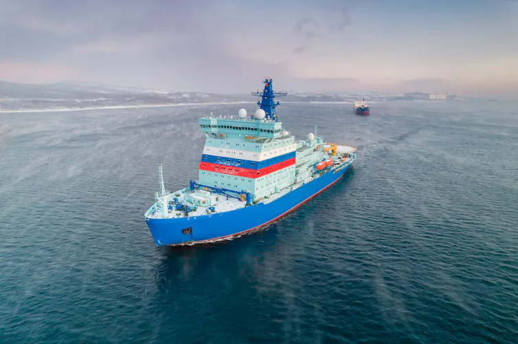 A Russian icebreaker vessel off the coast of Murmansk.
