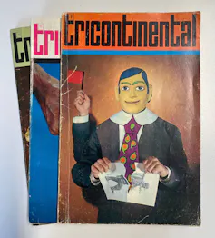 An art displays of old magazines.